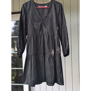 Enza Costa Black Tiered Poplin Dress